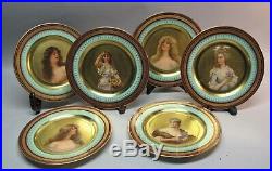 Set of 6 Antique ROYAL VIENNA ART NOUVEAU Hand-Painted Cabinet Plates c. 1890