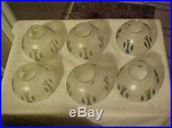 Set of 6 UNUSUAL Wheel Etched & Hand Colored Art Nouveau 2-1/4 Electric Shades