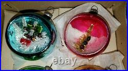 Set of 6 Vtg Japan MERCURY GLASS Indent DIORAMA 3 D Feather Tree Ornaments 2