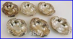 Set of 6 William B KERR 1890s Art Nouveau Sterling Silver Nut Dishes