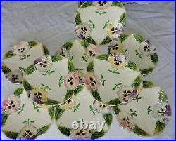 Set of 9 French Choisy le Roi Majolica Plate Pansies c 1900