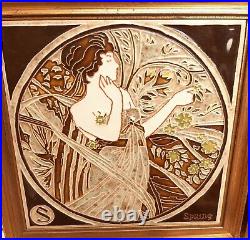 Set of Art Nouveau Style Decorative Framed Tiles Four Seasons Maw & Co