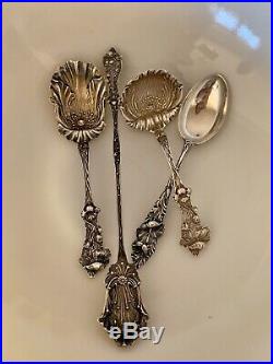 Set of FOUR Sterling Silver POPPY Figural Floral Spoons Ladle Paye Baker Nouveau