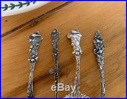 Set of FOUR Sterling Silver POPPY Figural Floral Spoons Ladle Paye Baker Nouveau