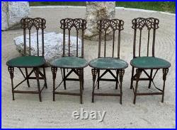 Set of Four Art Nouveau Cast Iron Folding Chairs with Original Seats. Circa 1890