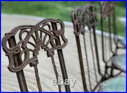 Set of Four Art Nouveau Cast Iron Folding Chairs with Original Seats. Circa 1890