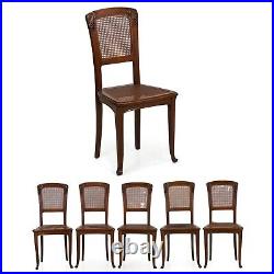 Set of Six French Art Nouveau Carved Walnut Dining Chairs, 20th Century