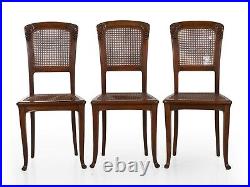 Set of Six French Art Nouveau Carved Walnut Dining Chairs, 20th Century