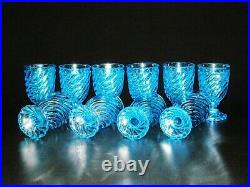 Set of Ten Antique Blue Baccarat Style Bamboo Swirl tall water goblet Glass