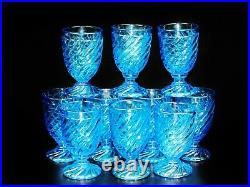 Set of Ten Antique Blue Baccarat Style Bamboo Swirl tall water goblet Glass
