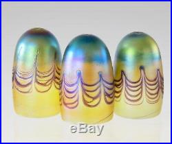 Set of Three Iridescent Pulled Feather Glass Lamp Shades Art Nouveau Lamp Shades