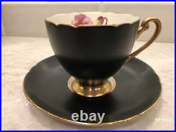 Shelley England Rose Chintz Tapestry Black And Gold Cup And Saucer Set Rare