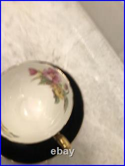 Shelley England Rose Chintz Tapestry Black And Gold Cup And Saucer Set Rare