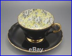 Shelley England Rose Chintz Tapestry Black And Yellow Cup And Saucer Set Rare