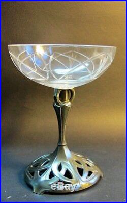 Signed WMF German Art Nouveau Silverplate & Etched Glass Champagne Set c. 1900