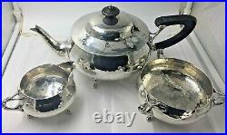 Solid Silver tea set service planished design art nouveau Charles Edwards 1919