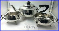 Solid Silver tea set service planished design art nouveau Charles Edwards 1919