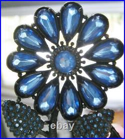Spectacular Art Nouveau Era Vintage Set Of Bracelet, Clip, Pendant, Blue Floral