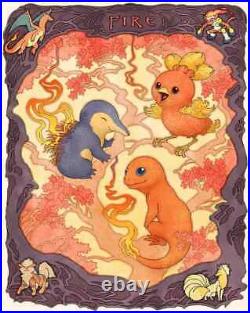 Starter Grass Fire Water Pokemon Art Nouveau 3 Poster Print Set 16x20 Mondo