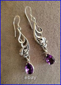 Sterling Silver Art Nouveau Necklace Set With Natural Amethyst & Matching Earrings