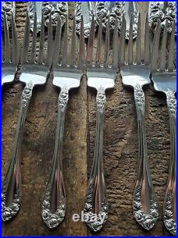 Sterling Silver Northumbria Normandy Rose flatware service for 8 in EUC. 1651gr