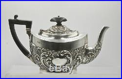 Sterling silver bachelor tea set pot milk sugar Edwardian 1901 floral Walker