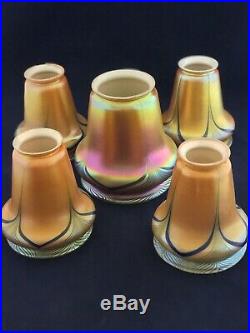 Steuben Brown Aurene Art Nouveau Glass Shade Blue Drape Set Of 5