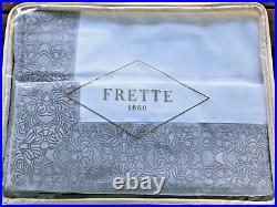 Stunning $1600 Frette Castello Bordo Queen Sheet Set White Gray Jacquard Border