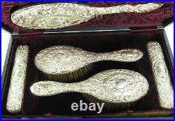 Stunning 1898 English Sterling Silver 5 Piece Vanity Setting. Lady Silversmith