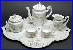 Stunning 6-pc Antique RC Rosenthal LOUIS XIV Tea Service Set w Tray c1891 Floral