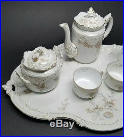 Stunning 6-pc Antique RC Rosenthal LOUIS XIV Tea Service Set w Tray c1891 Floral