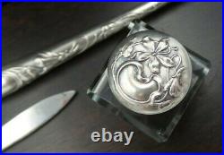 Stunning Antique Art Nouveau European Ornate 800 Silver Writing Set