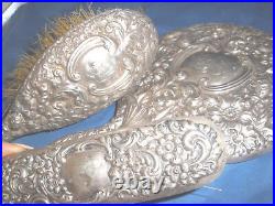 Stunning Antique Hallmarked 3 pieces 925 Silver Vanity Set-Horse hair Brush