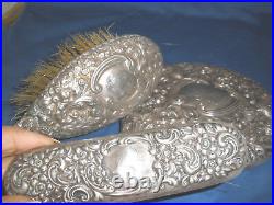 Stunning Antique Hallmarked 3 pieces 925 Silver Vanity Set-Horse hair Brush