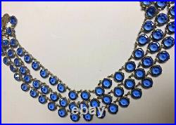 Stunning Antique Triple Strand Blue BEZEL Set Art Nouveau Necklace new catch