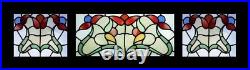 Stunning Art Nouveau Floral Set Of 3 Antique English Stained Glass Windows