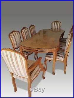 Stunning Burr Walnut Regency Style Dining Table Set, Pro French Polished