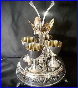 Stunning WMF Art Nouveau Silver Plated Egg Stand Set, Egg Cup with Gilt, Egg Spoon