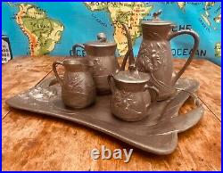Stunning antique art nouveau pewter tea coffee set & tray SILBERZINN E. HUECK