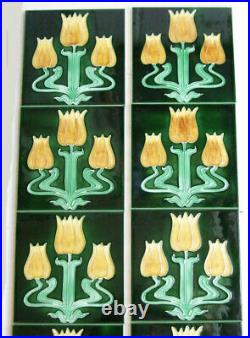 Stylish Set of 10 Stovax TULIP Hand Piped Art Nouveau Fireplace Tiles Birmingham