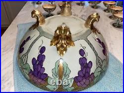 T&V Limoges Punch Bowl Set 1913 Art Nouveau