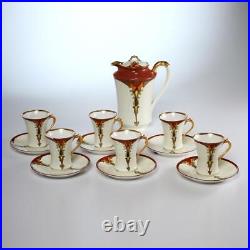 Thirteen (13) Piece Haviland & Gda Limoges Art Nouveau Porcelain Chocolate Set