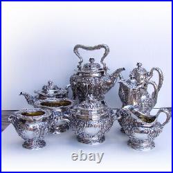 Tiffany Co Violet Repousse 8 Piece Tea Coffee Set Sterling Silver 1895