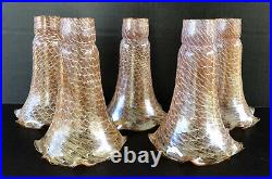 Trumpet Lily Lamp Shades Snakeskin Art Glass Tiffany Style Amber Set Of 5