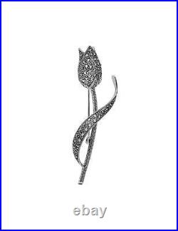 Tulip Pin Brooch Art Nouveau Style 925 Sterling Silver Set With Marcasite