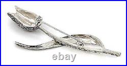 Tulip Pin Brooch Art Nouveau Style 925 Sterling Silver Set With Marcasite