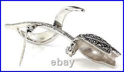 Tulip Pin Brooch Art Nouveau Style 925 Sterling Silver Set With Marcasite