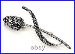 Tulip Pin Brooch Art Nouveau Style 925 Sterling Silver Set With Marcasite