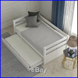 Twin Size Gray Daybed with Trundle Solid Wood Bed Frame Set Standard Bed
