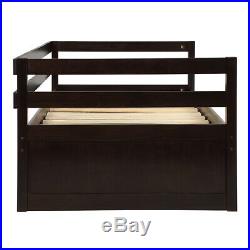 Twin Size Gray Daybed with Trundle Solid Wood Bed Frame Set Standard Bed